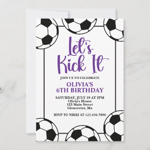 Soccer Purple Birthday Invitation