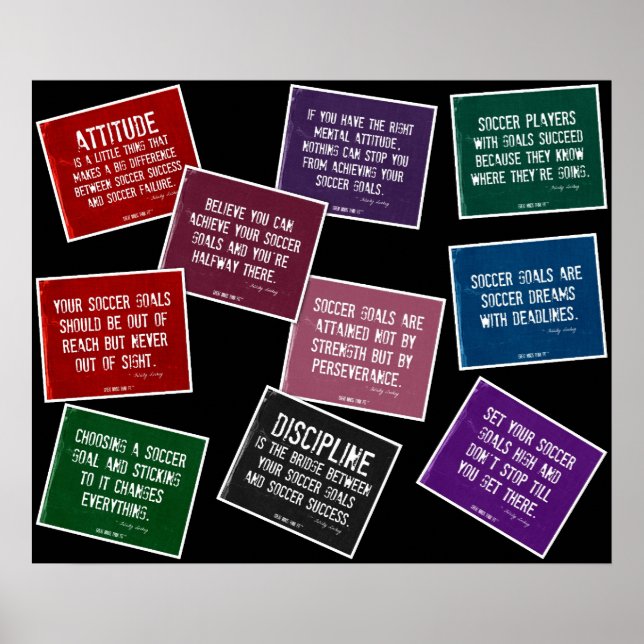 Soccer Quotes 10 Poster Collage in Colors on Black (Front)