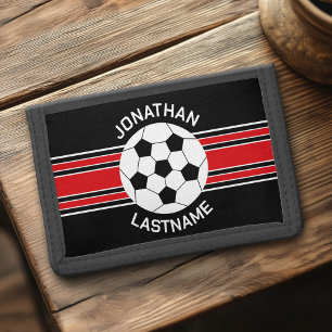 Soccer - Red and Black Team Colors and Name Trifold Wallet