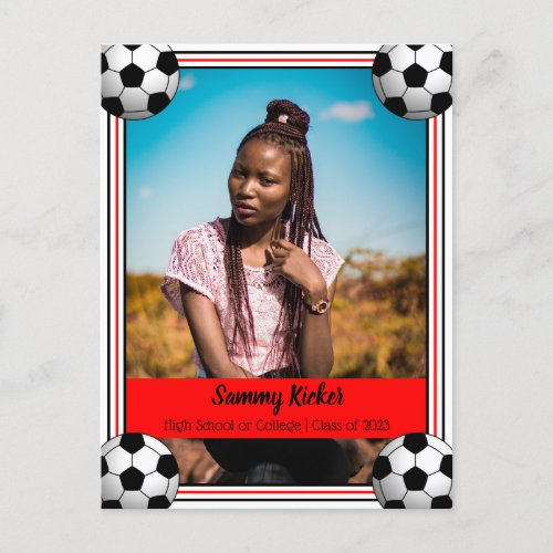 Soccer Red  Black Graduation Announcement Postcard