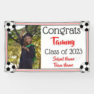 Soccer Red & Black One Photo Graduation Banner