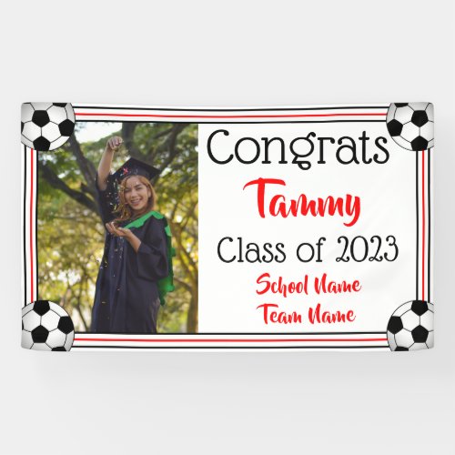 Soccer Red  Black One Photo Graduation Banner