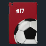 Soccer Red iPad Mini Case<br><div class="desc">Red iPad mini case, with graphics of a black and white soccer ball decorating the right bottom of the case, and white number at the top. Personalize the text to read what you want. Great case for the soccer fan or player.</div>
