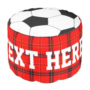 Soccer Red Tartan Custom text Pouf