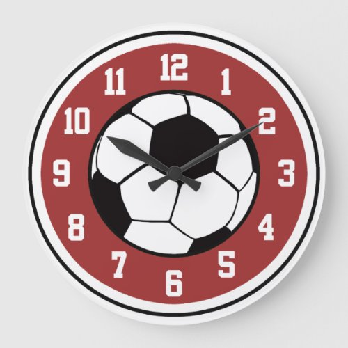 Soccer Red White and Black Large Clock