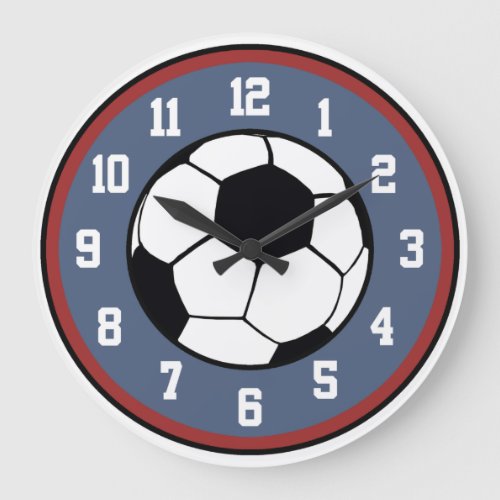 Soccer Red White and Blue Large Clock