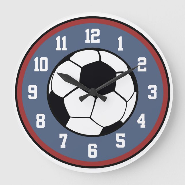 Soccer Red White and Blue Large Clock (Front)