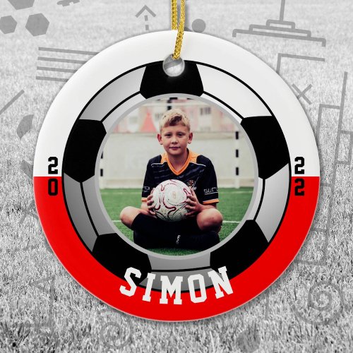 Soccer Red White Team Colors Ceramic Ornament
