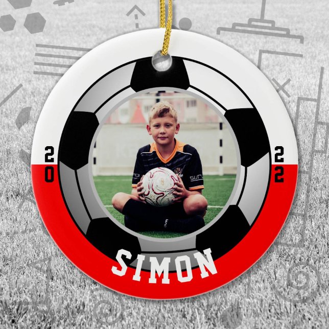 Soccer Red White Team Colors Ceramic Ornament (Red and White Soccer Let's Go Team Ornament. Celebrate your high school or college athlete.)