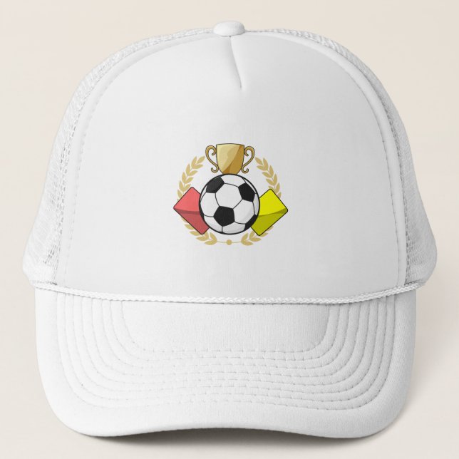 Soccer red & yellow card Trophy Trucker Hat (Front)