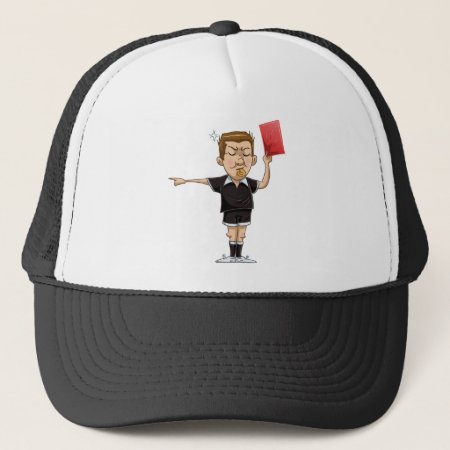 Soccer Referee Holds Red Card Trucker Hat