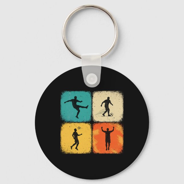 Soccer Retro Player Multi-panel Colorful Tile Look Keychain (Front)