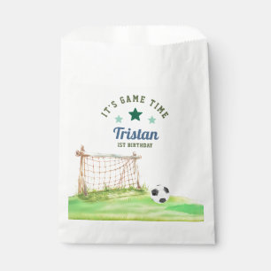 Soccer Rookie “It’s Game Time” First Birthday Favor Bag