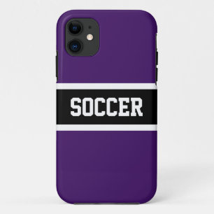 SOCCER Royal Purple Black White Athletic Stripes  iPhone 11 Case