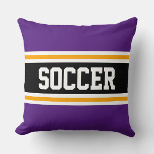 SOCCER Royal Purple Orange Black Athletic Stripes Throw Pillow
