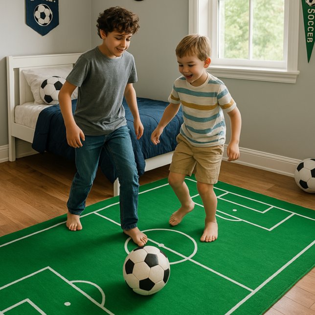 Soccer Rug Carpet - Green Football Pitch Area Rug (Boys Bedroom Green Football Soccer Rug)