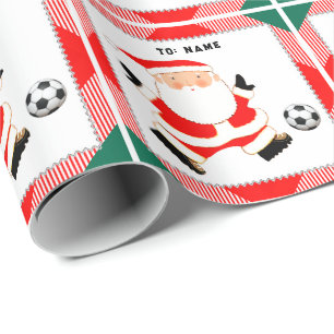 Soccer Santa Christmas Gift Wrapping Paper