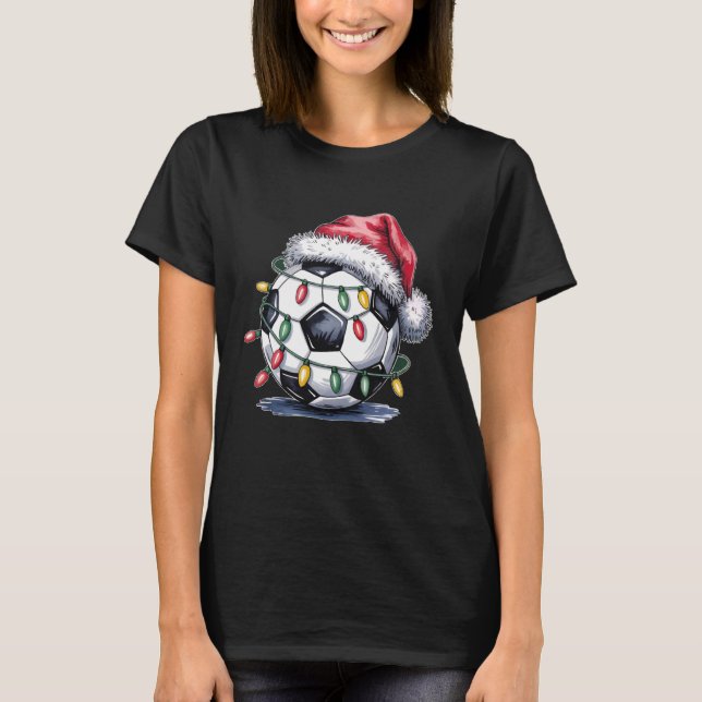 Soccer Santa Christmas Lights Football Funny Xmas  T-Shirt (Front)