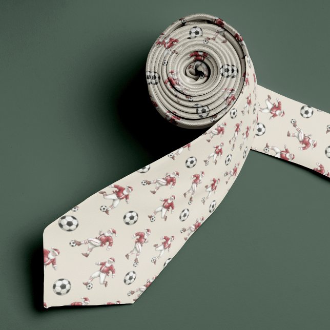 Soccer Santa Christmas Necktie with Monogram (Creator Uploaded)