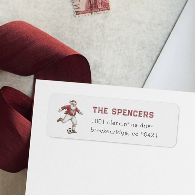 Soccer Santa Christmas Return Address Label (Creator Uploaded)