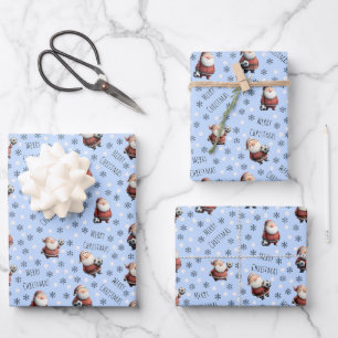 Soccer Santa on Baby Blue Wrapping Paper Sheets