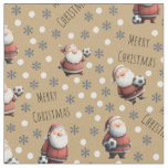 Soccer Santa on Ginger Ale Brown Fabric