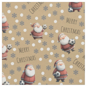 Soccer Santa on Ginger Ale Brown Fabric
