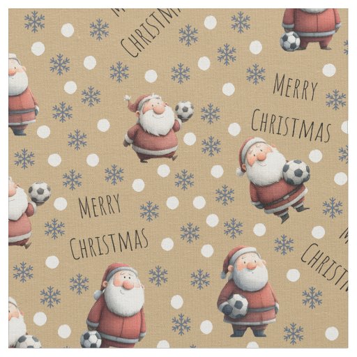 Soccer Santa on Ginger Ale Brown Fabric