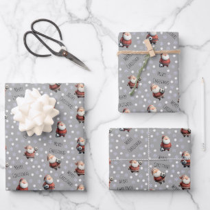 Soccer Santa on Gray Wrapping Paper Sheets