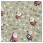 Soccer Santa on Khaki Brown Fabric