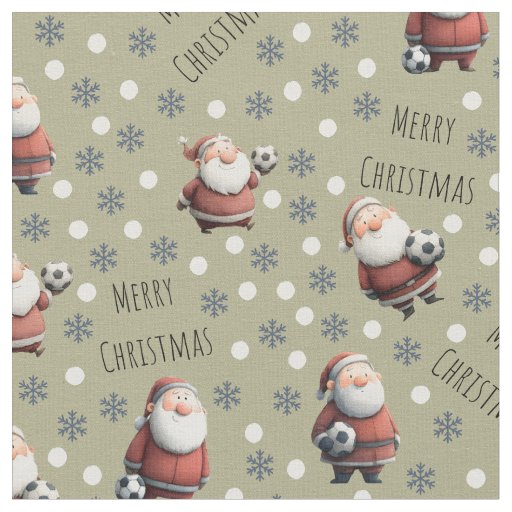 Soccer Santa on Khaki Brown Fabric