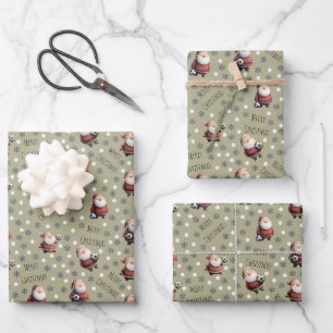 Soccer Santa on Khaki Brown Wrapping Paper Sheets