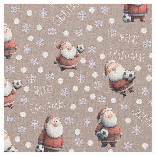 Soccer Santa on Light Beaver Brown Fabric