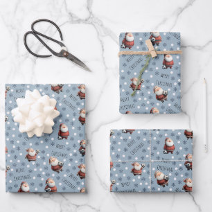 Soccer Santa on Light Gray Blue Wrapping Paper Sheets