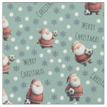 Soccer Santa on Light Viridian Green Fabric