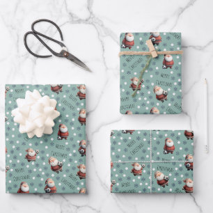 Soccer Santa on Light Viridian Green Wrapping Paper Sheets