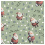 Soccer Santa on Olive Green Fabric