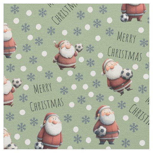 Soccer Santa on Olive Green Fabric