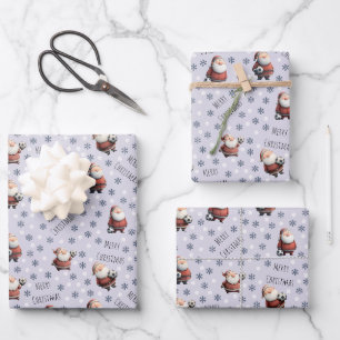 Soccer Santa on Pale Purple Wrapping Paper Sheets