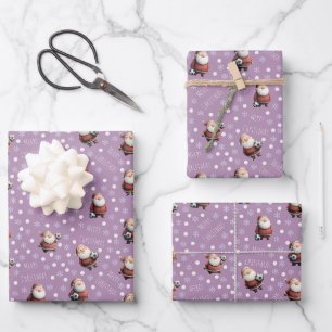 Soccer Santa on Pinkish Purple Wrapping Paper Sheets
