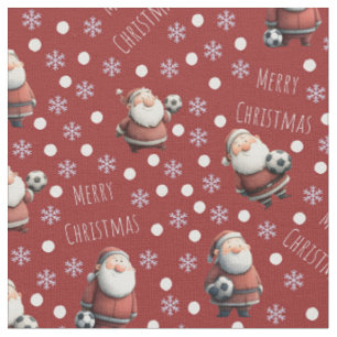 Soccer Santa on Red Fabric