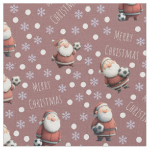 Soccer Santa on Rose Taupe Fabric