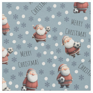 Soccer Santa on Stone Blue Fabric