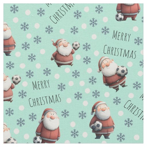 Soccer Santa on Ultramarine Green Fabric