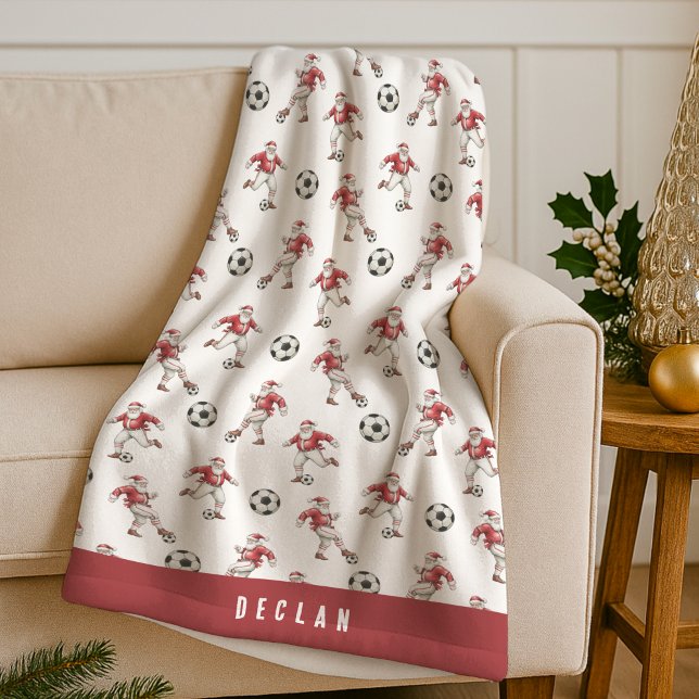 Soccer Santa Personalized Christmas Fleece Blanket (Creator Uploaded)