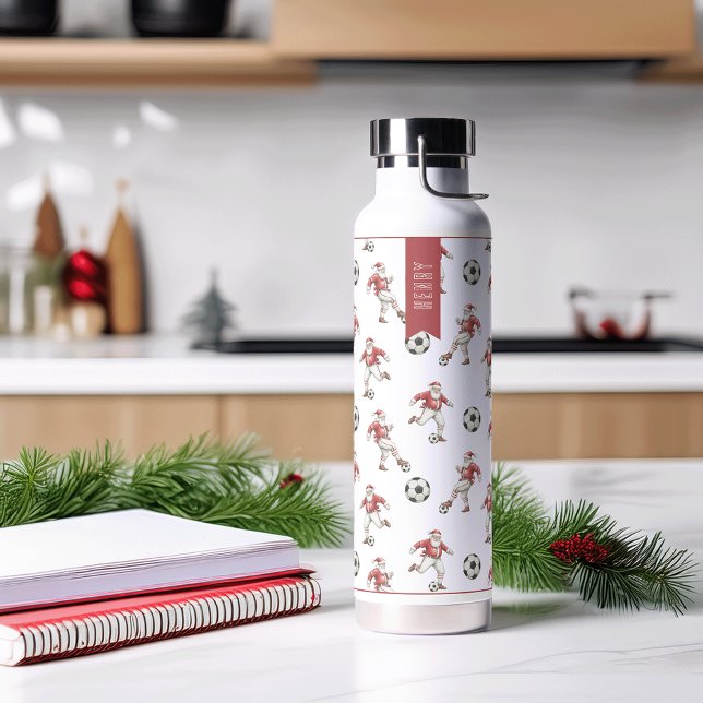 Soccer Santa Personalized Christmas Water Bottle (Creator Uploaded)