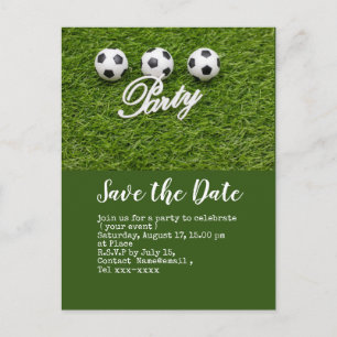 Soccer save the date  with ball on green  postcard