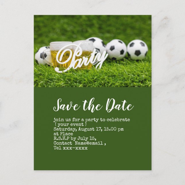 Soccer save the date  with ball Party  Postcard (Front)