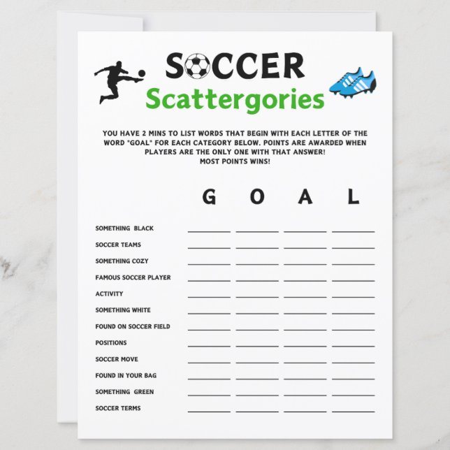 Soccer Scattergories Game (Front)