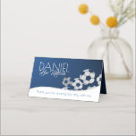 Soccer Seating Card<br><div class="desc">Multi soccer balls,  soccer sports theme custom bar mitzvah seating tent card in dark blue to compliment our invitations.</div>